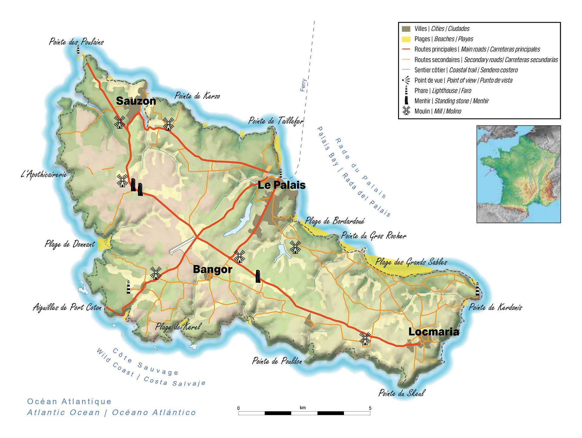 Carte géographique de Belle-Île-en-Mer